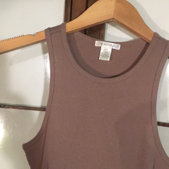 Ribbed Cotton Tan Racerback Bodysuit - Picture 2 of 5